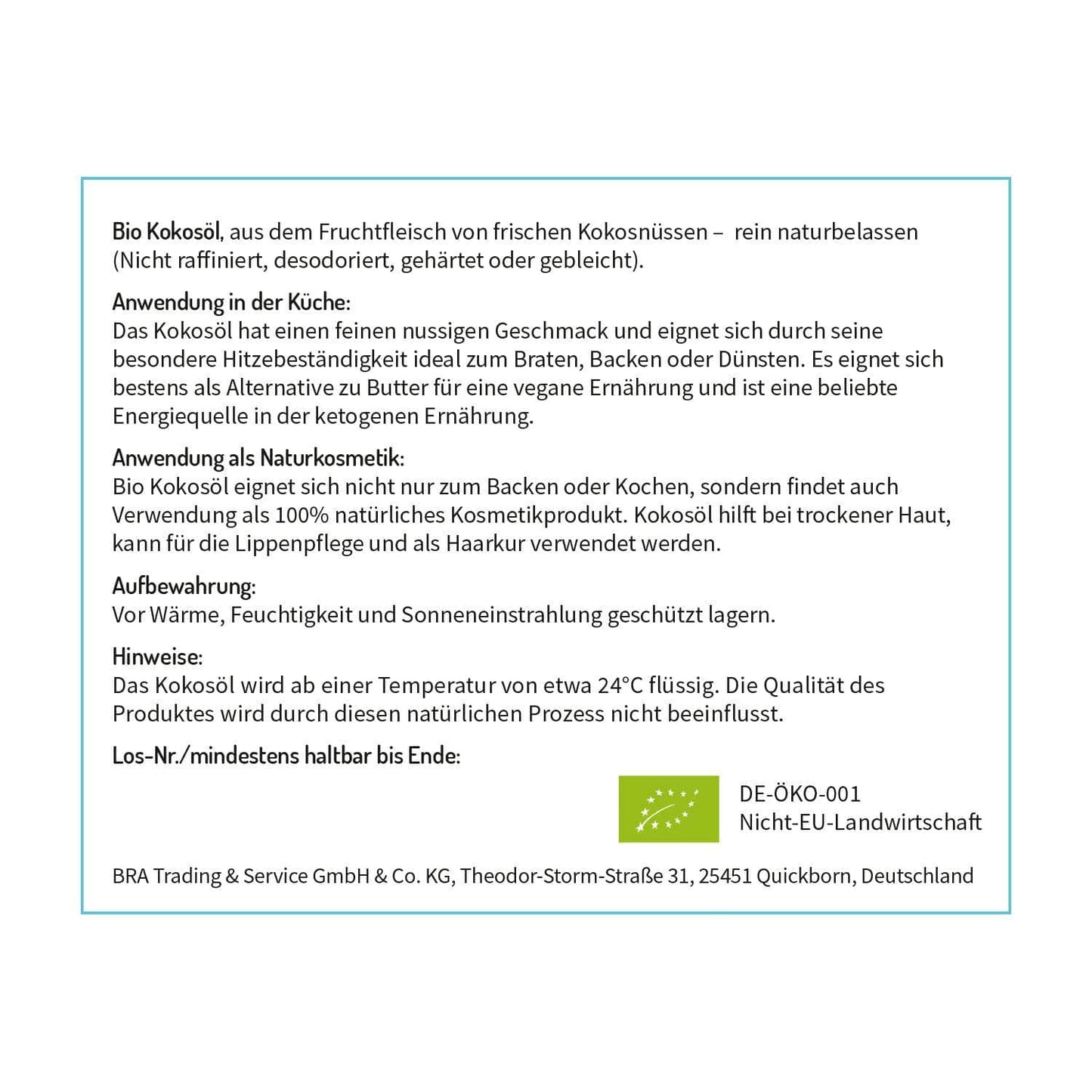 BIO Kokosöl kaltgepresst - 900ml