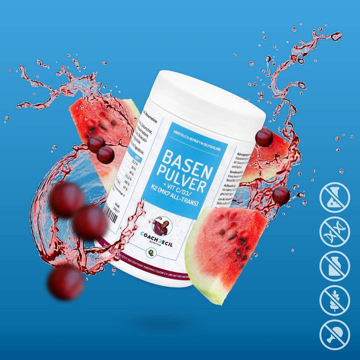Basencitrat mit natürlichen Vitaminen, Magnesium und Calcium - Geschmack: Wassermelone Basenpulver
