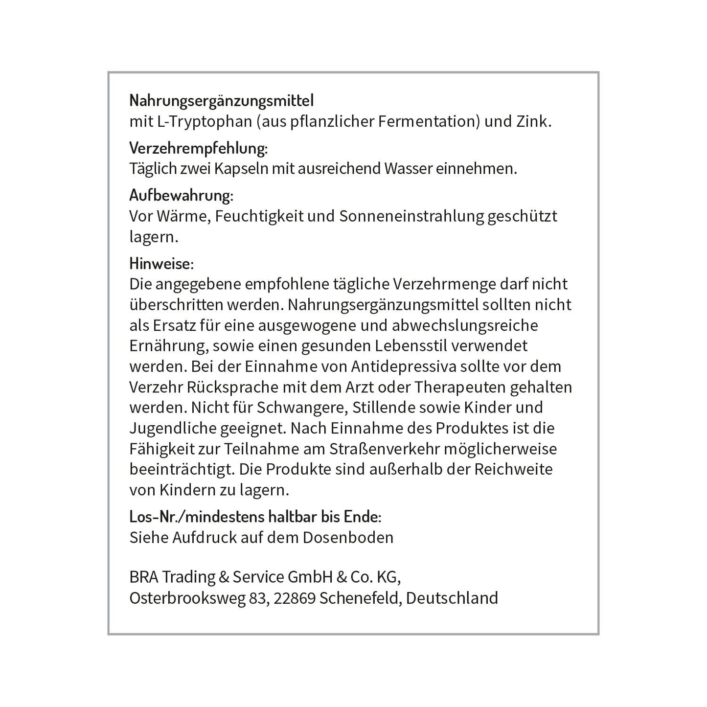 L-Tryptophan kombiniert mit Zink-Gluconat - vegan