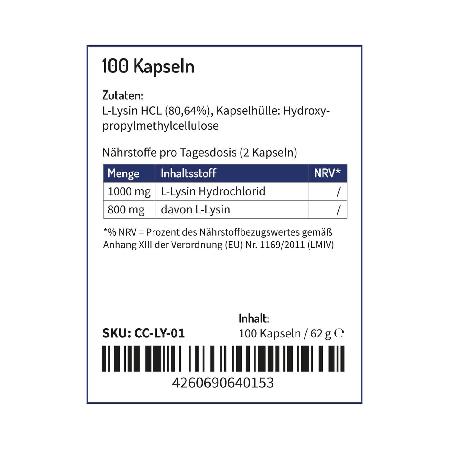 L-Lysin Hydrochlorid Kapseln, hochdosiert - vegan