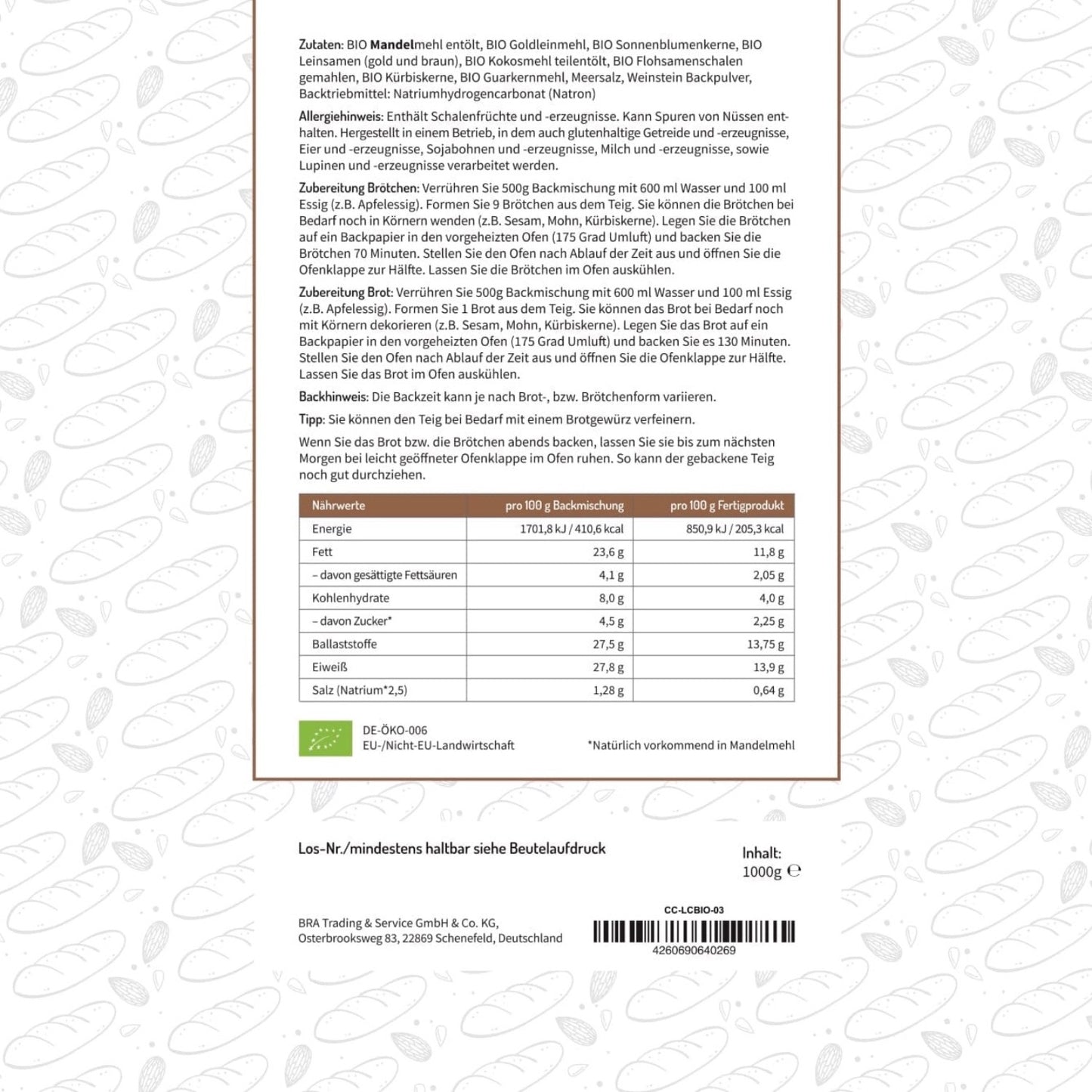 BIO Lower Carb Brot Backmischung - 1kg