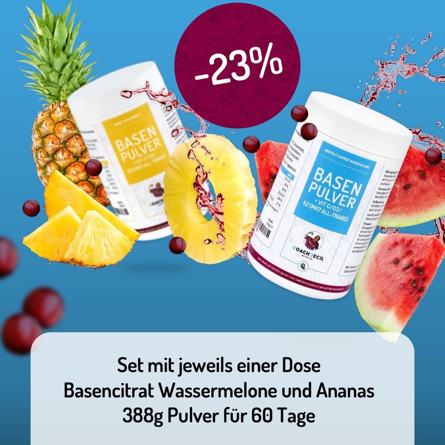 Exotic Set mit Basencitrat Wassermelone und Ananas Basenpulver