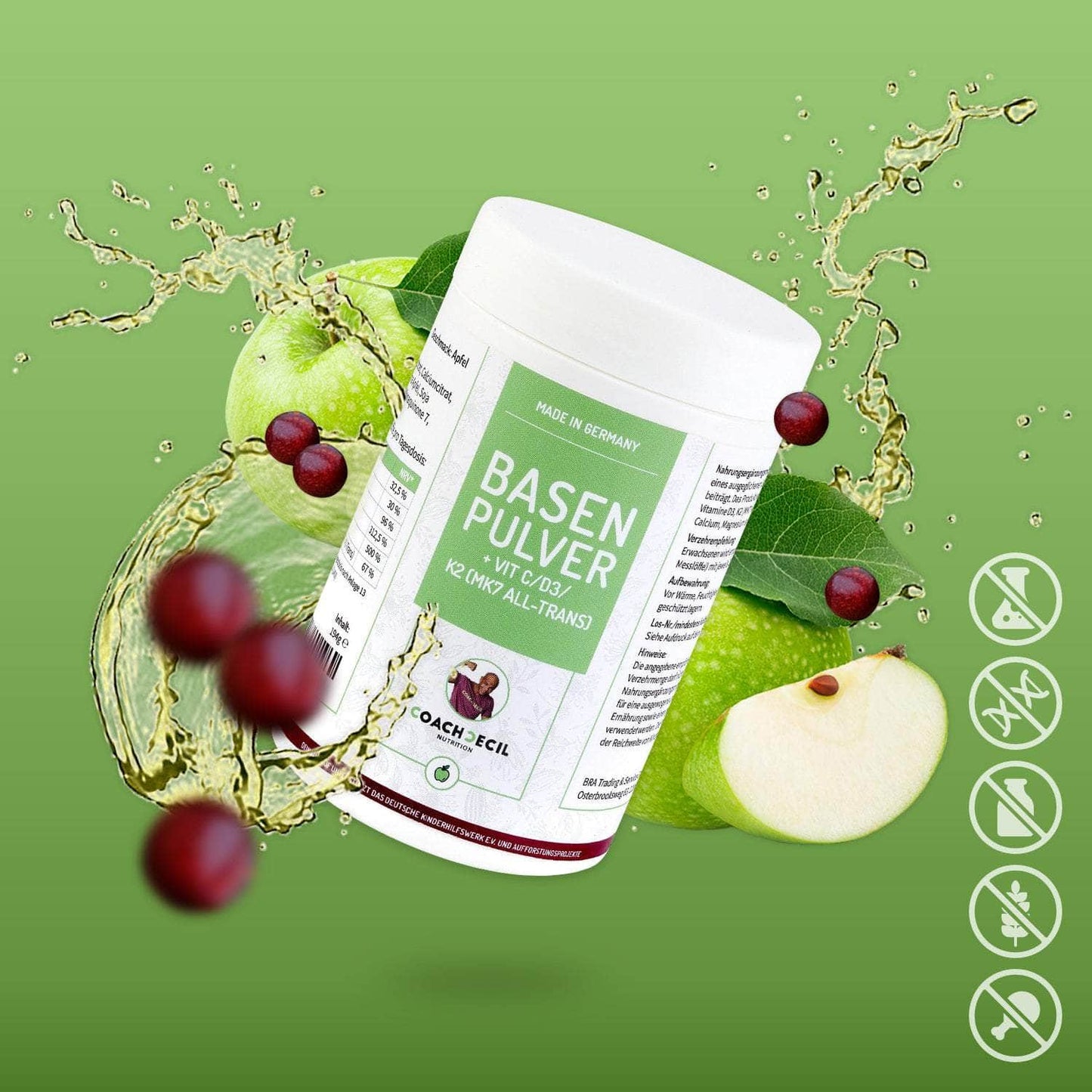 Basencitrat mit natürlichen Vitaminen, Magnesium und Calcium - Geschmack: Apfel Basenpulver